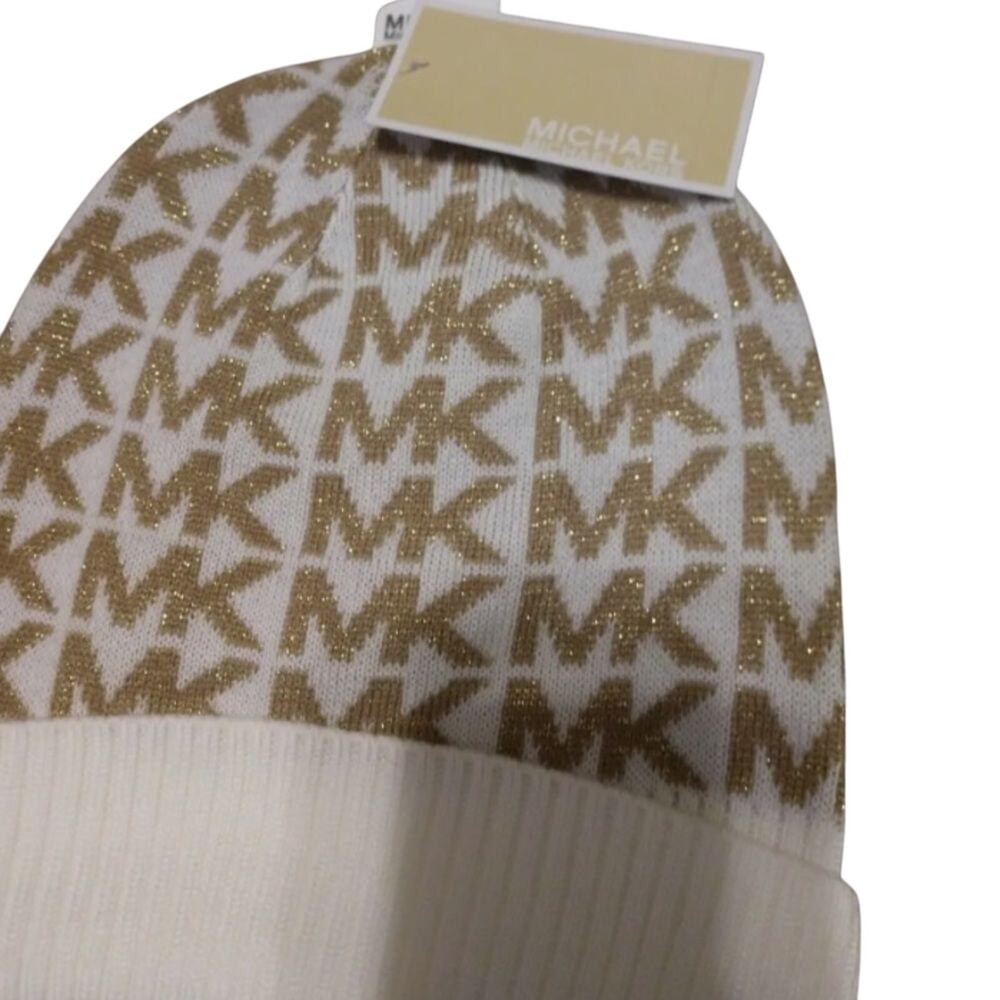 MICHAEL KORS Monogram Beanie Hat and Gloves in Cream and Tan, New with Tag - Picture 4 of 8